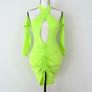 Vibrant Neon Green Dress with Cutout Design